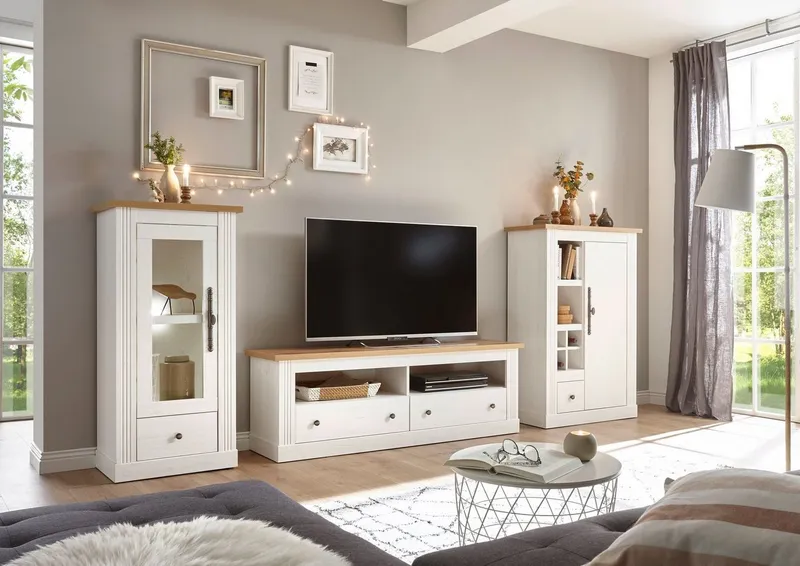 OTTO home Vitrine Westminster, Hochschrank im Landhausstil, Glasvitrine, Stauraumelement Metallgriffe, ausreichend Stauraum, in 2 Farben erhältlich, Weiß, – Produktbild 3 von 8