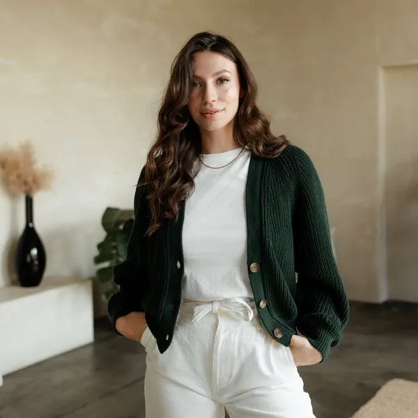 NORDLICHT NORDLICHT Grobstrick Cardigan aus 100% Baumwolle MARLA, Grün, – Produktbild 1 von 4
