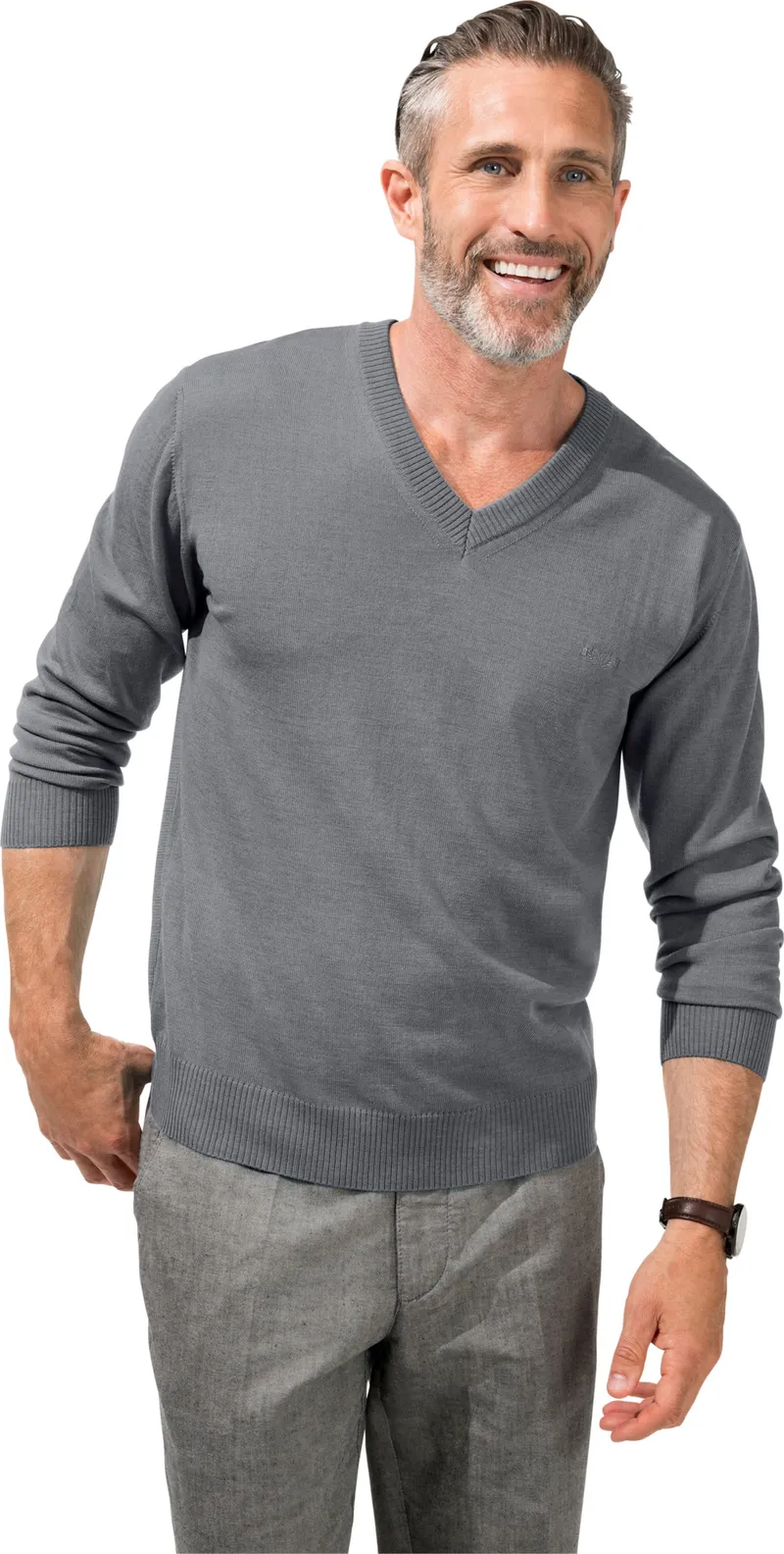 marco donati V-Ausschnitt-Pullover grau-meliert, Grau-meliert, – Produktbild 2 von 2