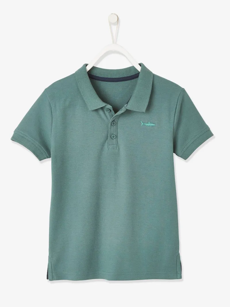Vertbaudet Jungen Poloshirt mit Hai-Stickerei, Graugrün, – Produktbild 1 von 4