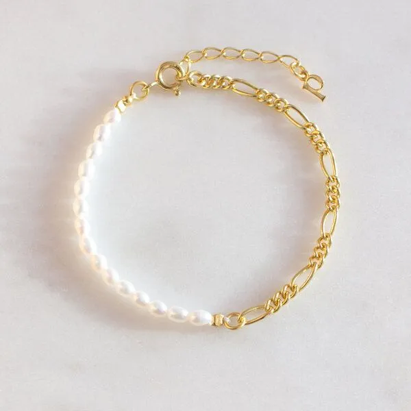 Paeoni Colors Paeoni Colors Halb Süßwasserperlen, halb Gliederkette – Armband aus 18k Gold Vermeil, 925 Sterling Silber – Produktbild 3 von 4