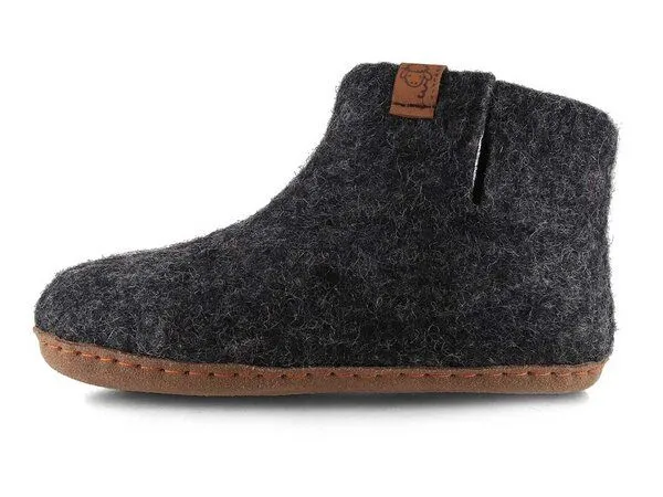 WoolFit WoolFit Yeti Kids Hüttenschuhe aus 100% Wolle mit Ledersohle, Grau, – Produktbild 3 von 3