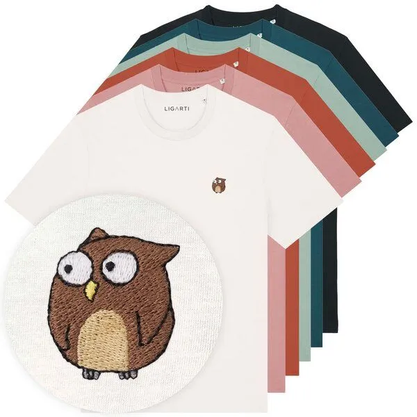 LIGARTI Besticktes T-Shirt – Eugen die Eule – LIGARTI Tiermanufaktur, Cremeweiss, – Produktbild 2 von 4