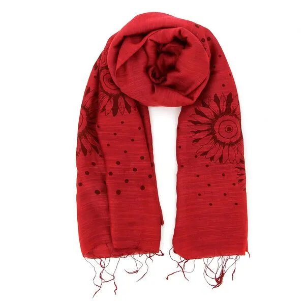 GLOBO Fair Trade GLOBO Fair Trade Seiden-Viskose Schal BLUME, Fair Trade, Rot, – Produktbild 1 von 2