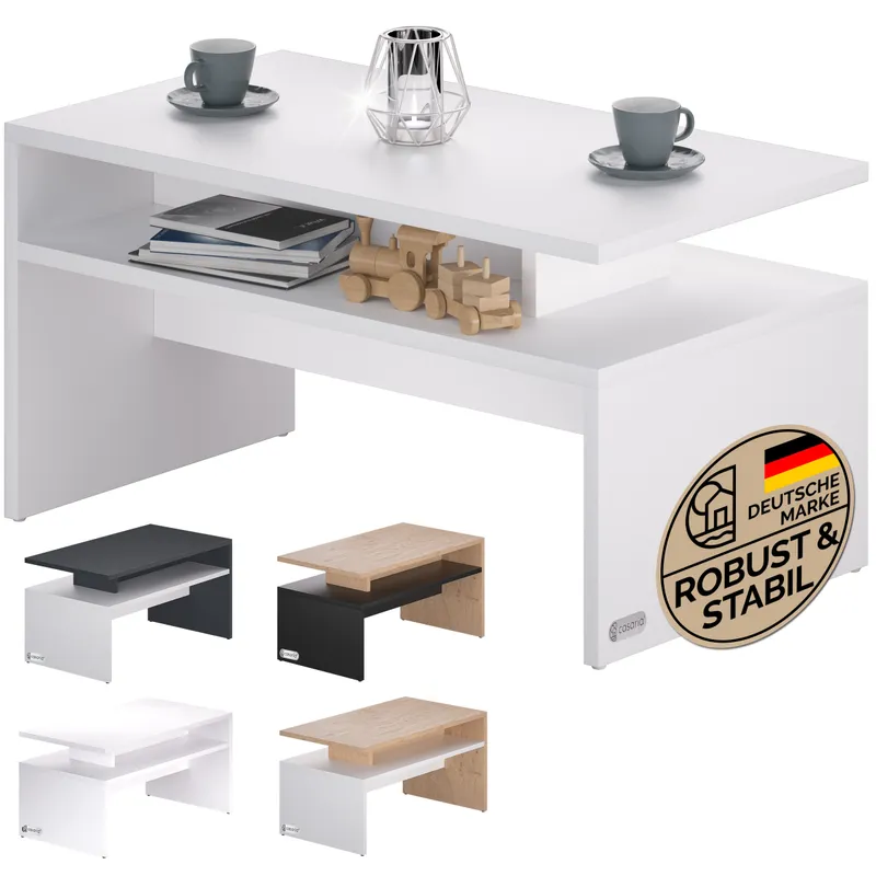 Casaria® Couchtisch Sacramento Weiß 95x55x50cm, Weiß, – Produktbild 2 von 2