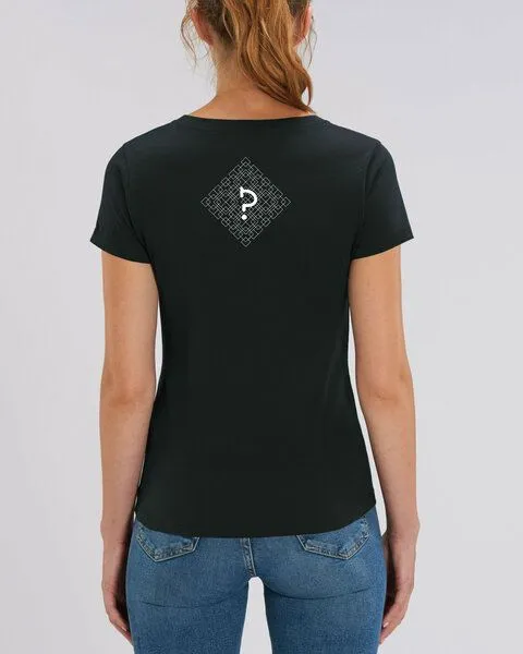 Human Family Human Family Bio Damen T-Shirt mit V-Ausschnitt "Evolution - Geo Questionmark", Schwarz, – Produktbild 1 von 3