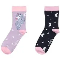 Walkiddy Kinder Socken Bio-Baumwolle Walkiddy „Unicornland“ Lila, GOTS zertifiziert, weiche Strümpfe mit Einhornmotiv, hautfreundlich, elastisch, perfekte Mädchen- und Kindersocken für Alltag, Kita, Schule und als märchenhaftes Geschenk – Produktbild 1 von 1
