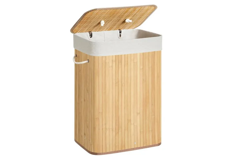 SONGMICS SONGMICS Wäschekorb mit Deckel, Wäschesammler aus Bambus, faltbar, für Waschküche, 72 Liter, Wäschesack herausnehmbar und maschinenwaschbar, 40x30x61 cm, Beige, – Produktbild 1 von 5