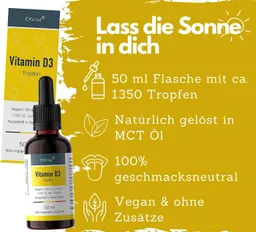 Vitamin D3 Tropfen – 25 μg - 1000 I.E. pro Tropfen, Laborgeprüft Tropfen, 50 ml – Produktbild 1 von 1