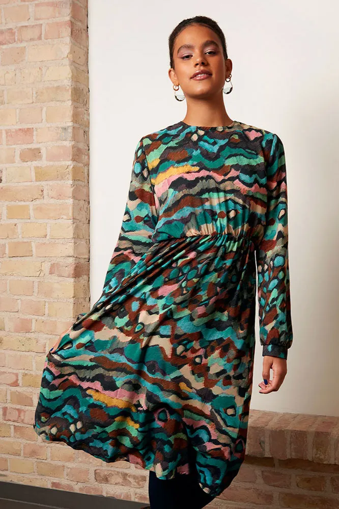 WiDDA Widda Damen vegan Kleid Garbo Grünes Grafik-Muster, Grün, – Produktbild 2 von 2