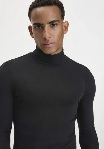 hessnatur hessnatur Roll-Neck Longsleeve Fitted aus Bio-Merinowolle und Seide, Schwarz, – Produktbild 4 von 4