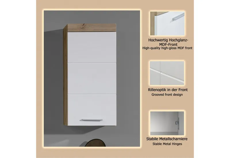 welltime Hängeschrank Avena Hängeschrank mit 1 Tür & 1 Boden - (B/T/H) 37/23/77 cm, Beige, – Produktbild 3 von 4