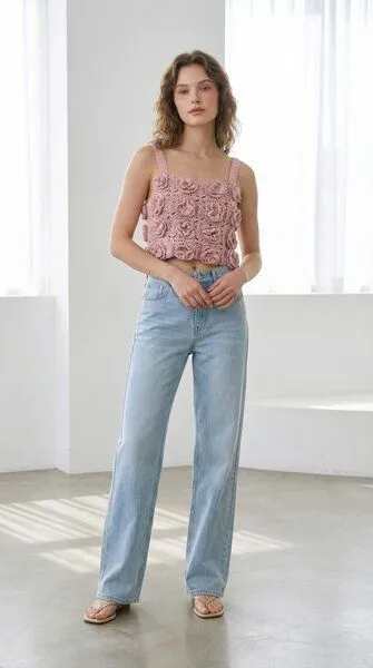 KnitToChange KnitToChange Handgehäkeltes Crop-Top mit 3D-Blüten – Produktbild 4 von 4