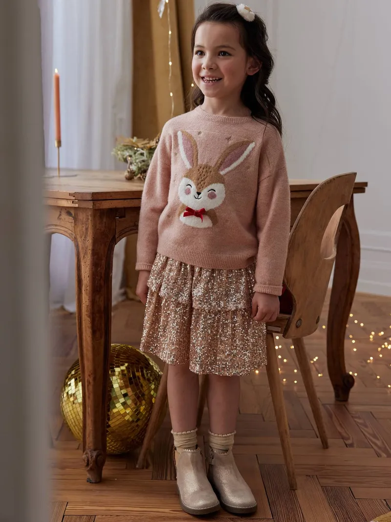 Vertbaudet Weihnachtlicher Mädchen Volantrock mit Pailletten ene pailletten capsule, Goldene pailletten capsule, – Produktbild 1 von 4