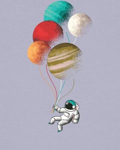 watapparel watapparel T-Shirt Frauen Balloon Spaceman, Lavender, – Produktbild 3 von 4