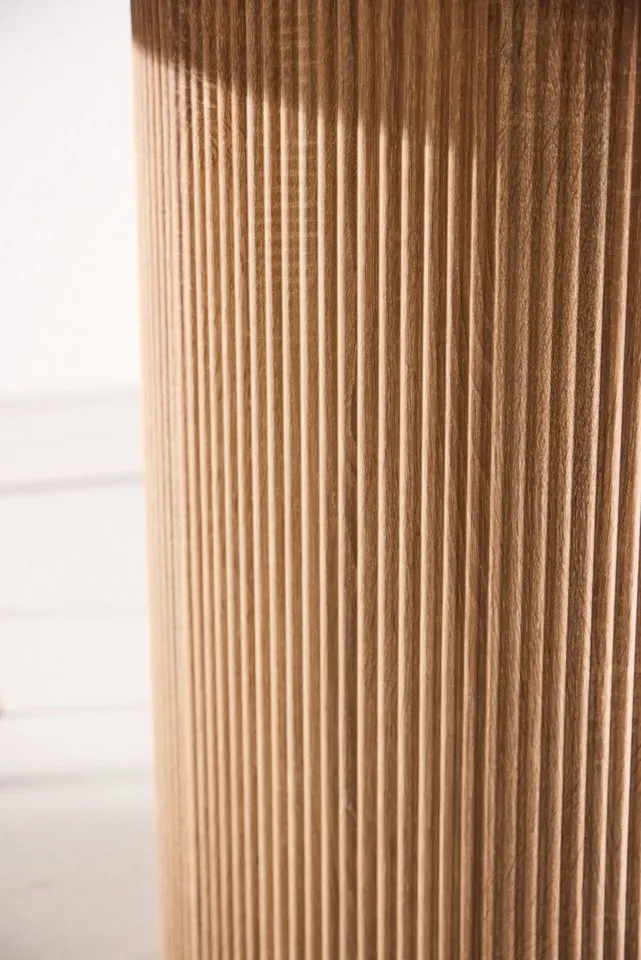 Venture Home Esstisch Härön, runder Esstisch Ø 120 cm mit Glasplatte und Holzfuß, FSC, Esszimmertisch, transparente Platte, MDF-Mittelfuß, gerippt, hell, Weiß, – Produktbild 4 von 5
