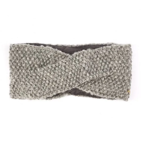 short'n'pietz short'n'pietz Schurwollstirnband crisscross mit Knotenmuster, handgestrickt, Hellgrau, – Produktbild 1 von 3