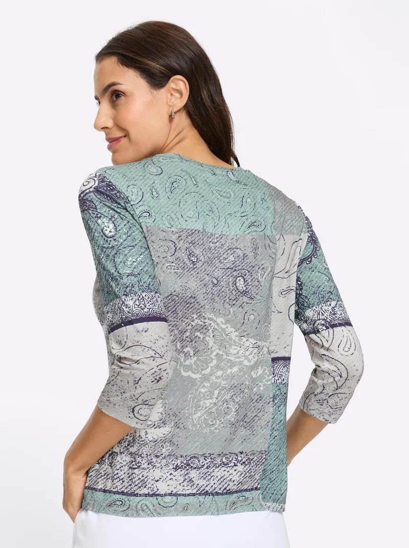 Witt 3/4-Arm-Shirt, Kalkmint-weiß-bedruckt, – Produktbild 2 von 2