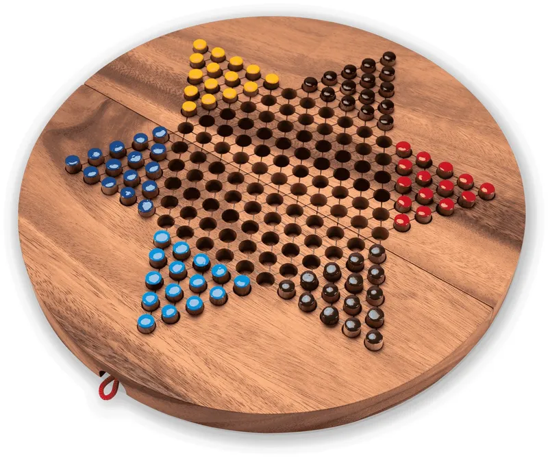 LOGOPLAY Spiel Halma rund + klappbar, Gesellschaftsspiel, Halma XL rund Stern-Halma / Chinese Checkers aus edlem Samena-Holz, Beige, – Produktbild 2 von 5