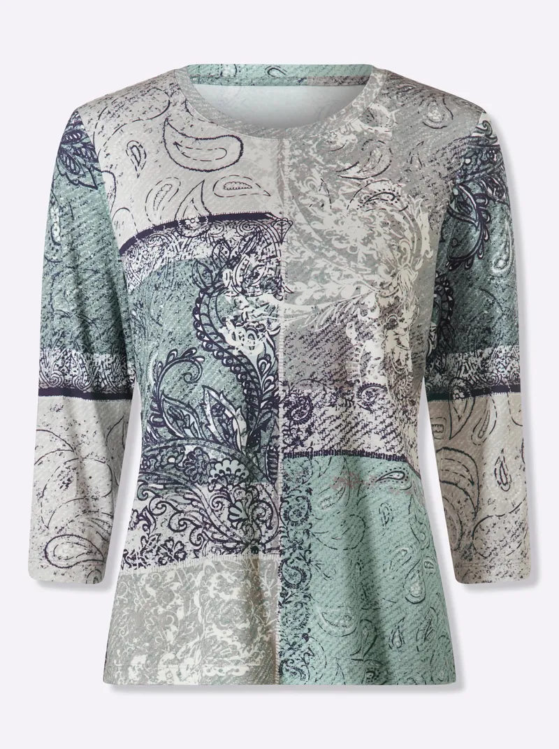 Witt 3/4-Arm-Shirt, Kalkmint-weiß-bedruckt, – Produktbild 1 von 2