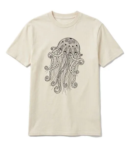 vis wear vis wear Yoga Qualle - Göttin im Ozean - Pure Natural Bio Baumwolle Shirt - Front Print, Natural, – Produktbild 1 von 3