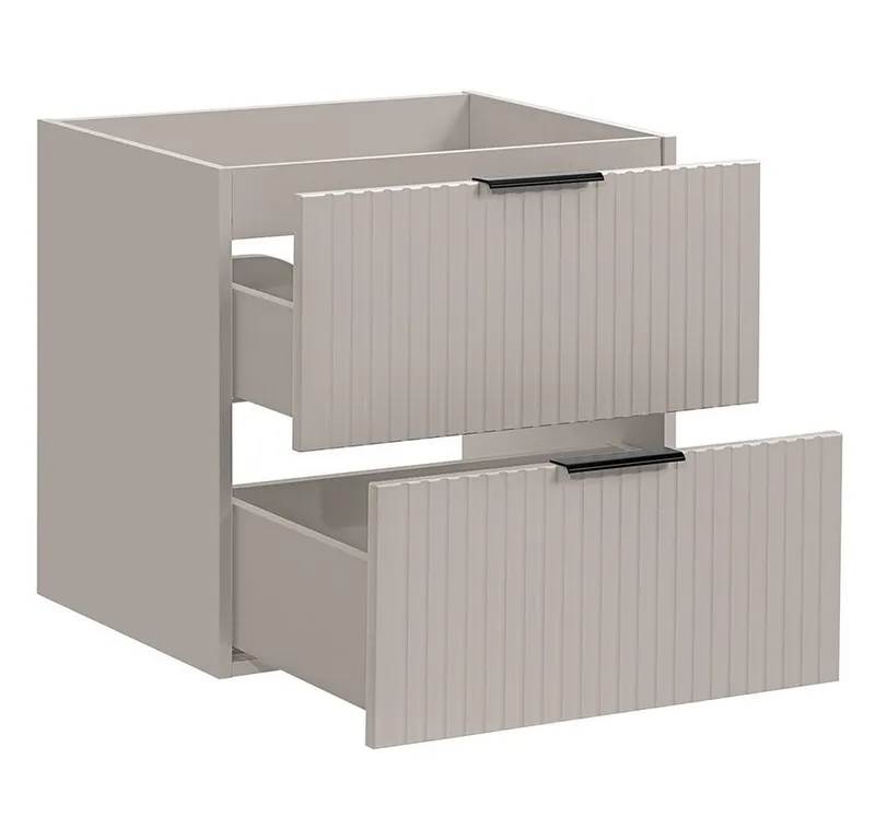 Lomadox Waschtisch ADELAIDE-56-CASHMERE, Waschtischschrank, kaschmir und Eiche mit gerillter Front, 60cm breit, Beige|weiß, – Produktbild 5 von 5