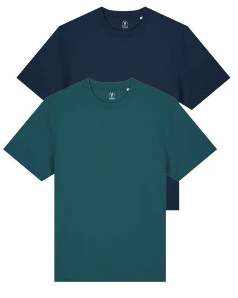 YTWOO YTWOO Doppelpack Unisex-T-Shirts aus schwerem Stoff | Bio-Baumwolle, Navy/grünblau, – Produktbild 1 von 3