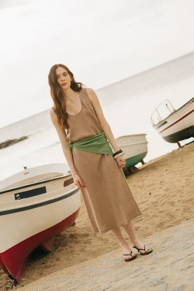 AmourLinen AmourLinen Ines Midi-Kleid aus Leinen, Rosabraun, – Produktbild 3 von 4