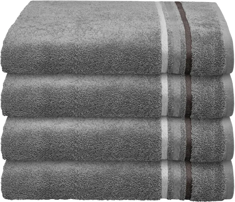 Schiesser Schiesser Handtücher Skyline Color aus 100 % Baumwolle mit eleganter Streifenbordüre, Frottier (Set, 4-St), OEKO-TEX® MADE IN GREEN, Grau, – Produktbild 6 von 6