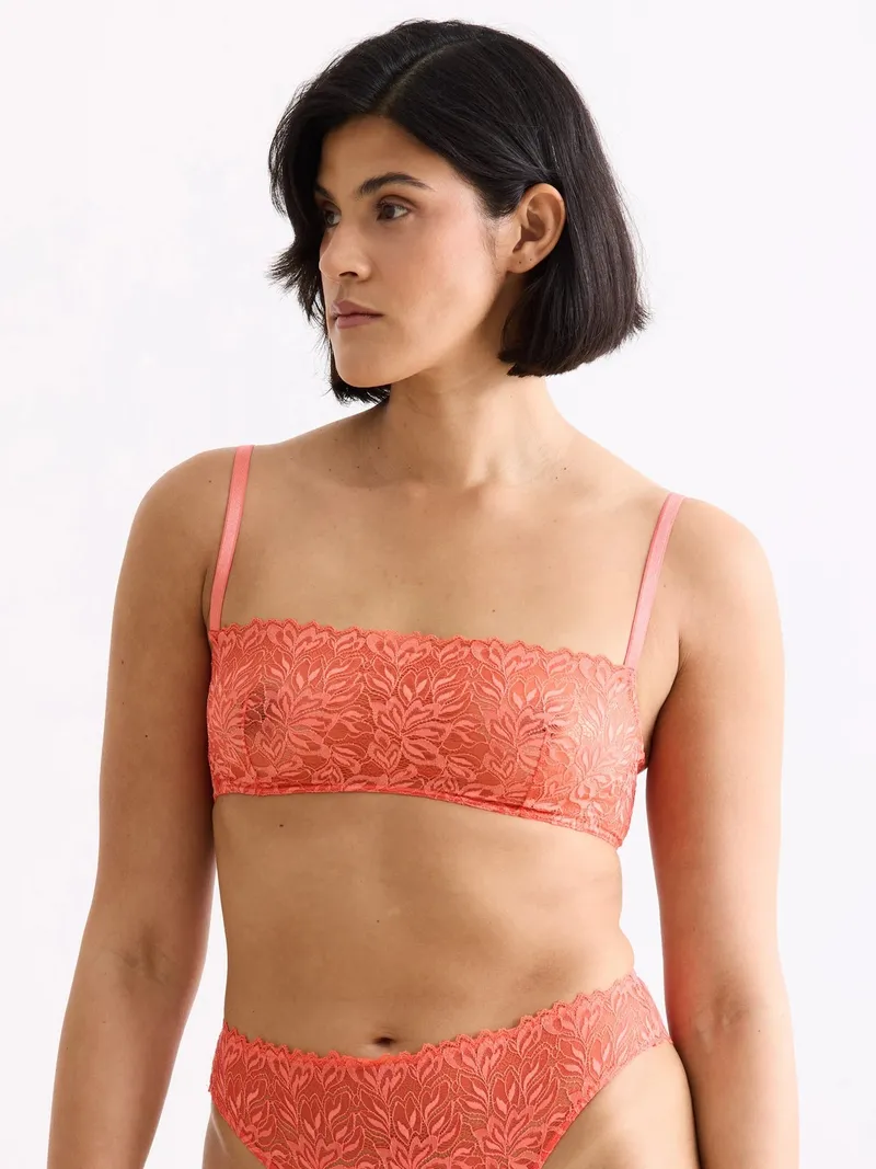 erlich textil erlich textil Dreamy Lace Bandeau Bralette mit Spitze aus recyceltem Polyamid, made in Europe, Wilde orange, – Produktbild 1 von 7