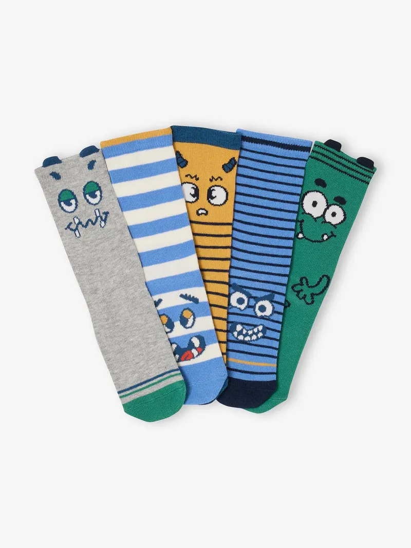 Vertbaudet 5er-Pack Socken mit Monster und Streifen, Blau, – Produktbild 3 von 3