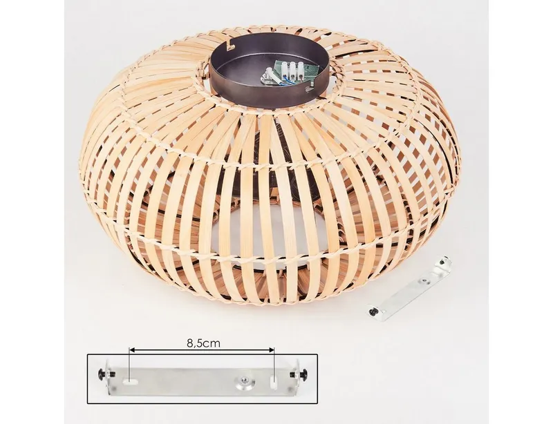 hofstein Deckenleuchte moderne Deckenlampe aus Metall/Bambus in Schwarz/Natur, ohne Leuchtmittel, Deckenleuchte Lichteffekt, Ø40,5cm, 3x E27, ohne Leuchtmittel, Beige|schwarz, – Produktbild 4 von 4
