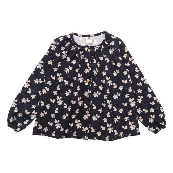 Walkiddy Baby Langarmshirt GOTS zertifiziert – 95% Bio-Baumwolle, Dunkelblau mit Blütenmuster, weich & bequem | Walkiddy – Produktbild 1 von 2