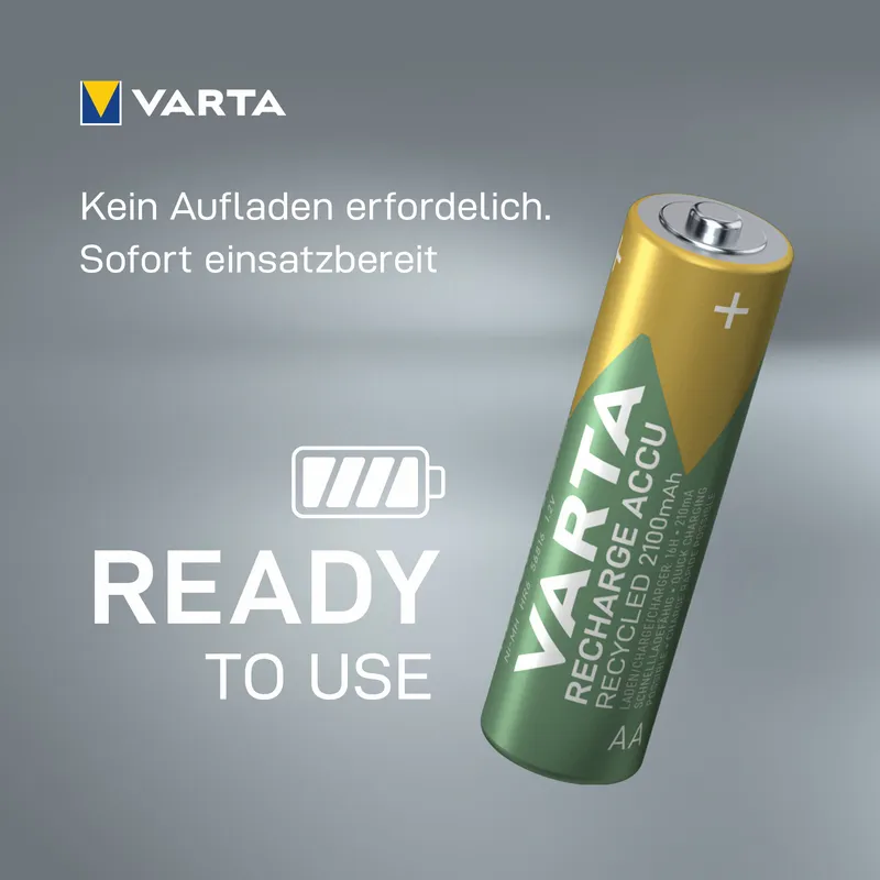 Varta Varta Ready-to-use Akku 'Recycled' Mignon AA, 1,2 V, 2.100 mAh, 4 Stk. – Produktbild 1 von 7