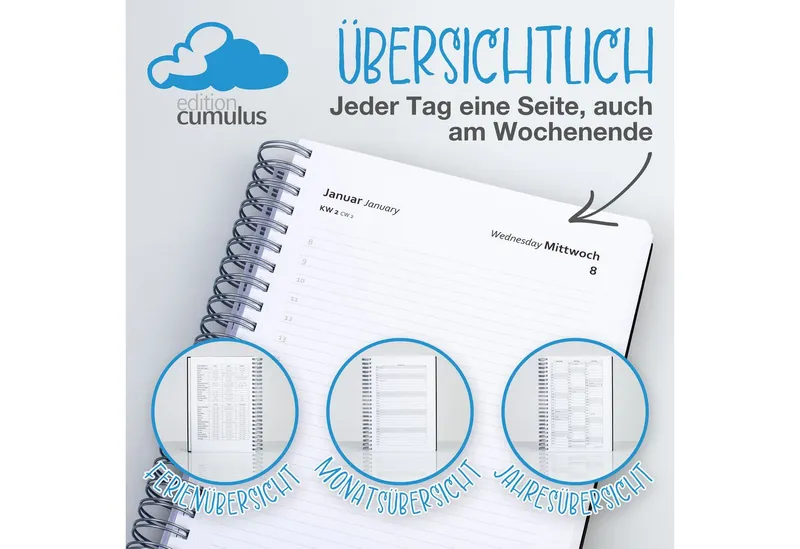 edition cumulus Terminkalender edition cumulus Der GROSSE DICKE Tageskalender 2027 DIN A4 1Tag=1Seite, 1 Tag pro Seite, DIN A4, FSC-Papier, Notizbereich, Schwarz, – Produktbild 3 von 5