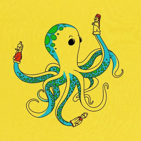 Spangeltangel Spangeltangel Kinder-T-Shirt "Oktopus", bedruckt, Biobaumwolle, Gelb, – Produktbild 2 von 4