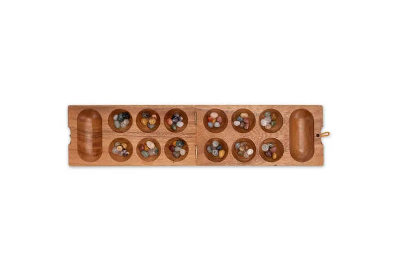 LOGOPLAY Spiel Kalaha, Gesellschaftsspiel, Kalaha Edelsteinspiel für 2 Spieler Spielfeld 14 x 49 cm Hus Bao mit, Beige, – Produktbild 4 von 5