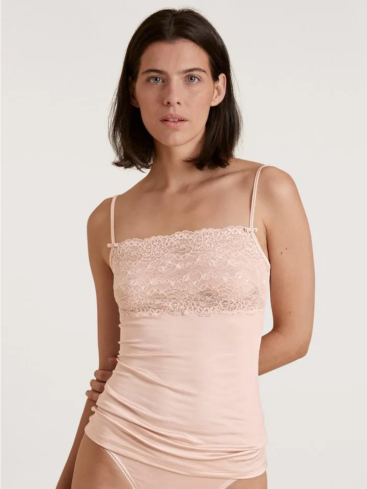 CALIDA CALIDA Spaghettitop Sensual Secrets semitransparente Spitze, Viskose-Mix, Single Jersey, elastisch, weich, Rosa, – Produktbild 3 von 5