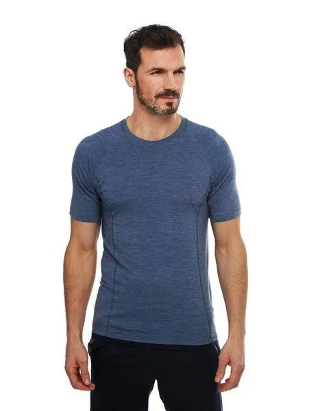 Dagsmejan Dagsmejan Herren T-Shirt aus Merino Wolle, Blue melange, – Produktbild 1 von 4