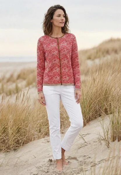 LANA Organic LANA Organic Strickjacke Jaquardmuster für Damen, Modell Lena, Luana tomate - ecru, – Produktbild 1 von 4