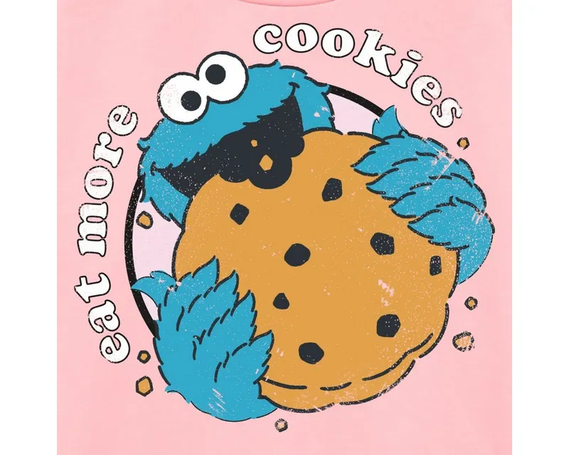 Spreadshirt T-Shirt Sesamstraße Krümelmonster Eat More Cookies Kinder Premium T-Shirt (1-tlg) Normaler Schnitt für optimale Passform, Rosa, – Produktbild 2 von 5
