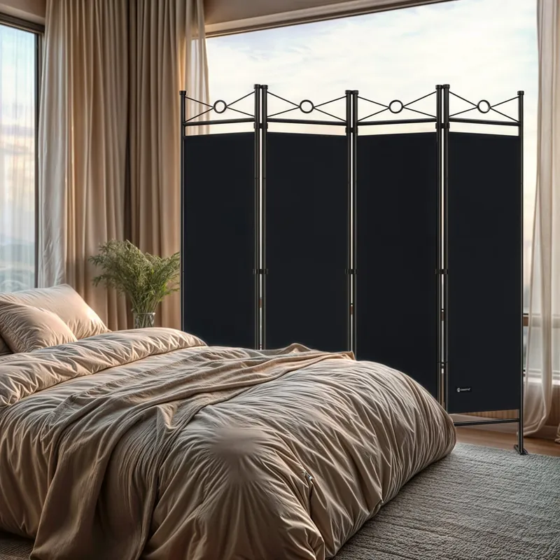 Casaria® Paravent Lucca 2er-Set Schwarz 180x163cm, Schwarz, – Produktbild 2 von 2