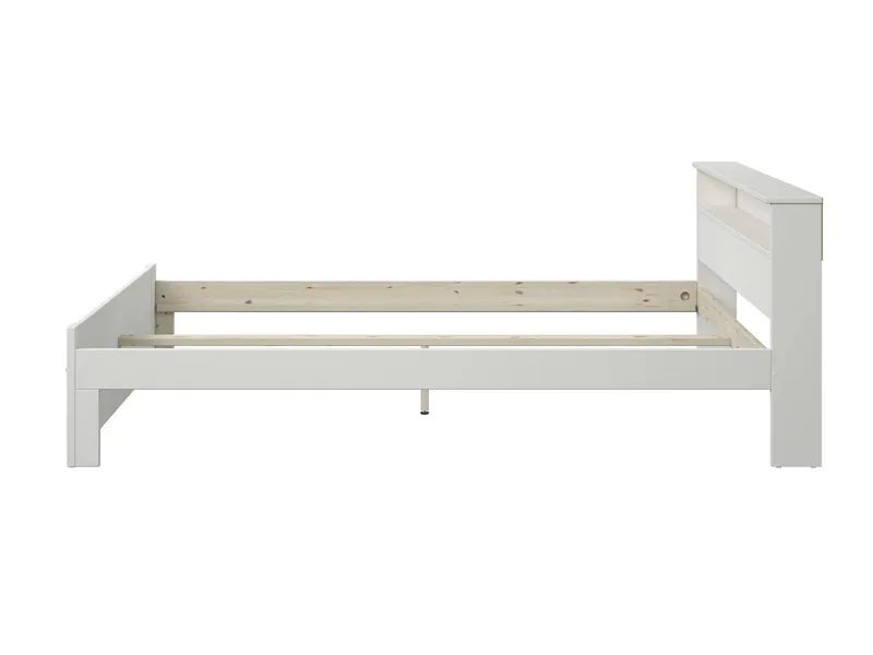OTTO home Massivholzbett FLAVION, TOPSELLER! Jugendbett, FSC® zertifizierte massive Kiefer (Breite: 140), Qualitätsprodukt, Regal, Kassettenoptik, Schublade optional, Weiß, – Produktbild 5 von 5