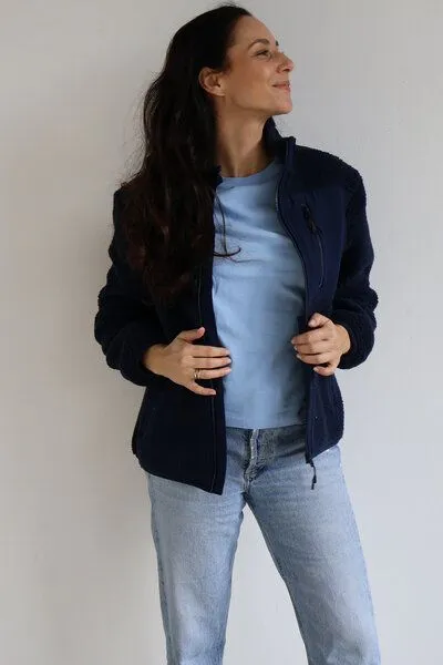 Kultgut Kultgut ProEarth- New Recycling Generation - Kuschelige Sherpa Fleecejacke / With Love, Dunkelblau, – Produktbild 4 von 5
