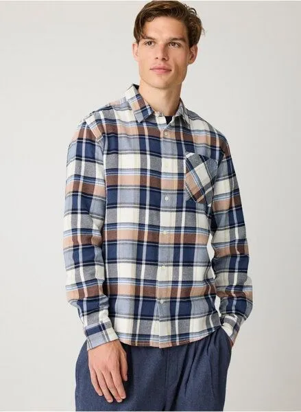 KnowledgeCotton Apparel KnowledgeCotton Apparel Kariertes Hemd CHECKERED SHIRT Flanell aus Bio-Baumwolle, Blau (navy), – Produktbild 1 von 4