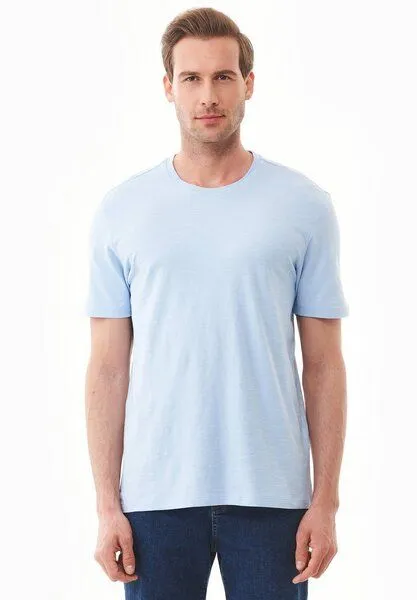 ORGANICATION ORGANICATION Basic T-Shirt aus Bio-Baumwolle, Blau(powder blue), – Produktbild 1 von 3