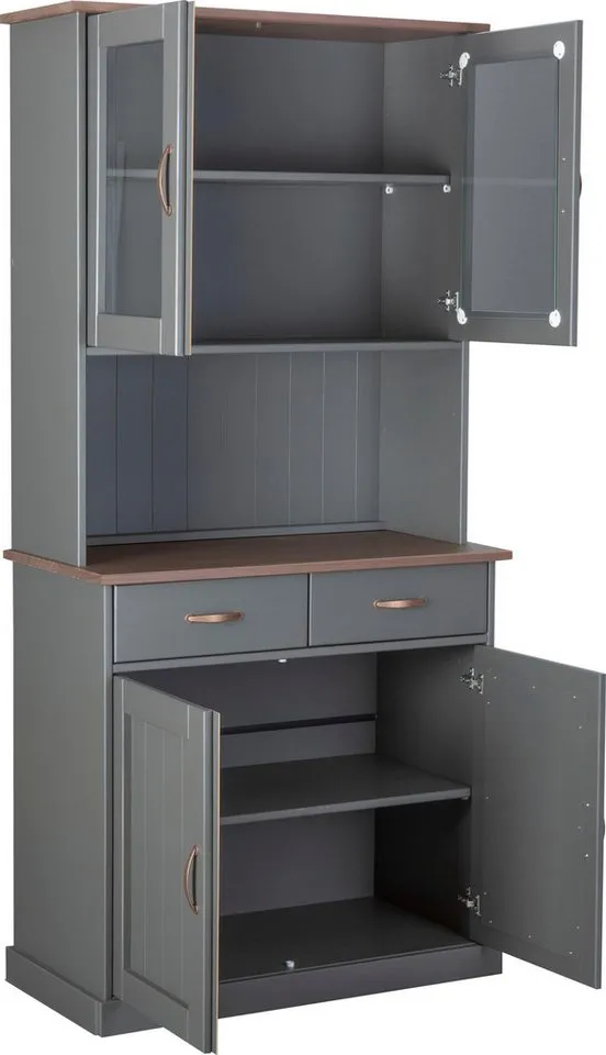 Inter Link Buffet Luzerna Kiefer Massivholz, FSC, Küchenschrank, Vitrinenschrank Geschirrschrank im Landhausstil, BxTxH: 90 x 45 x 190 cm, Braun|grau, – Produktbild 4 von 5