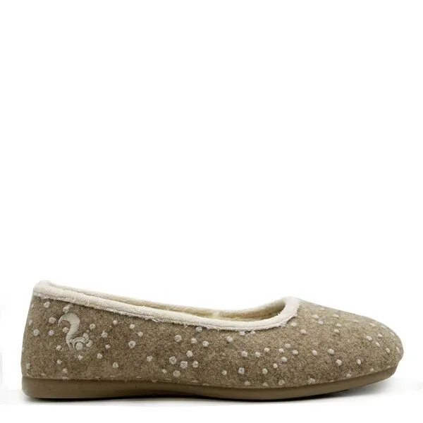 thies Veganer Hausschuh "thies ® Eco Snow Ballerina" aus weichem Wollfilz, zert. Bio-Baumwolle, Beige, – Produktbild 1 von 4