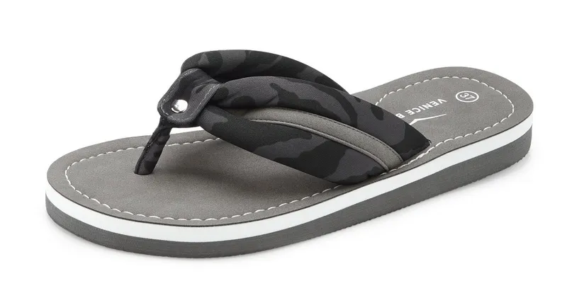 VENICE BEACH VENICE BEACH Sandale, Badeschuh, Badelatsche, Flip Flop, Badeschlappe, Sommerschuhe Badezehentrenner Zehentrenner mit wasserabweisender und leichter Sohle VEGAN, Grau|schwarz, – Produktbild 2 von 5