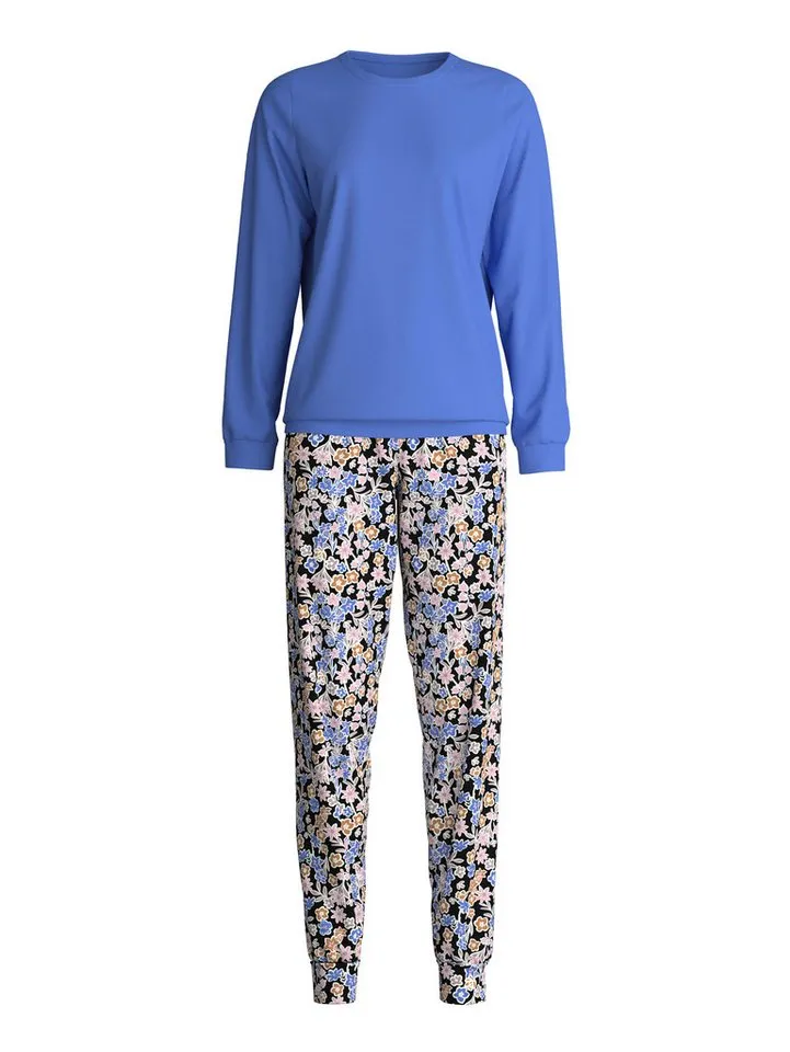 CALIDA CALIDA Schlafanzug Flower Dreams (2 tlg) Langarm, Rundhals, Interlock-Qualität, weich, bequem, Blau, – Produktbild 2 von 5